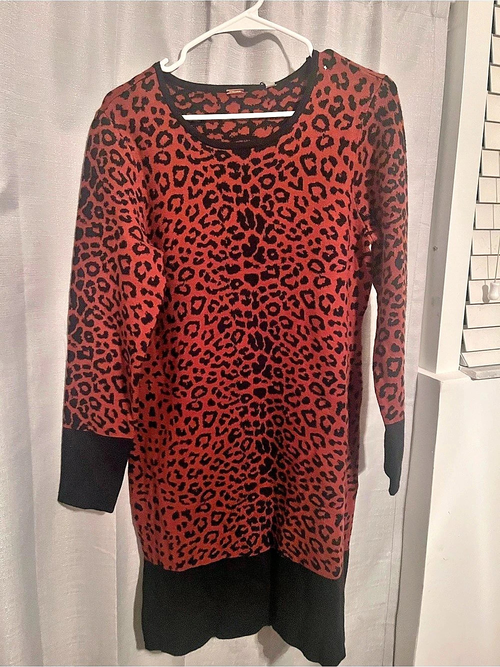 Red & Black Animal Print Long Sleeve Mini Dress